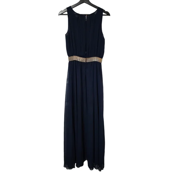navy dress gold belt Midnight Cascade Glow - Navy Blue Designer Indo Western Dress Set main image 1